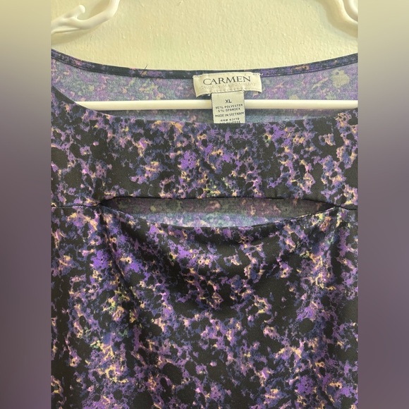 Carmen Marc Valvo Sleeve 3/4 Blouse Purple Size XL - Picture 4 of 10